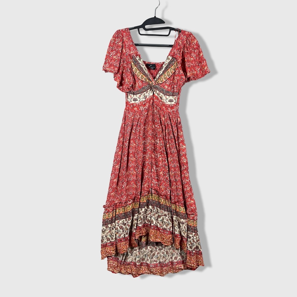 Angie Maxi Dress Womens Medium Red Boho Bohemian Cottagecore Festival Floral